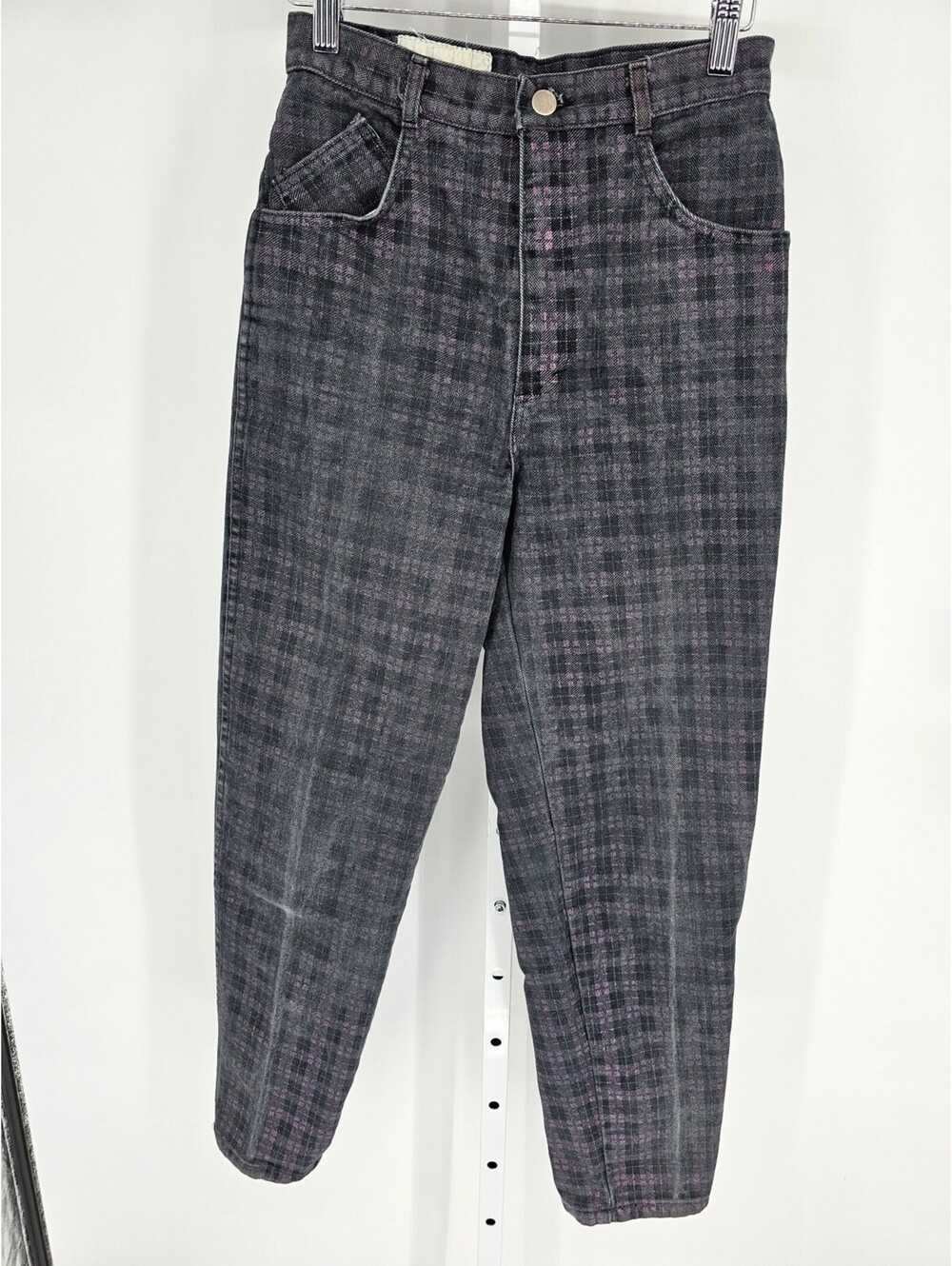Vtg 1990s POWER Womens Sz 10 High Waist Tapered Jeans Purple Black Plaid